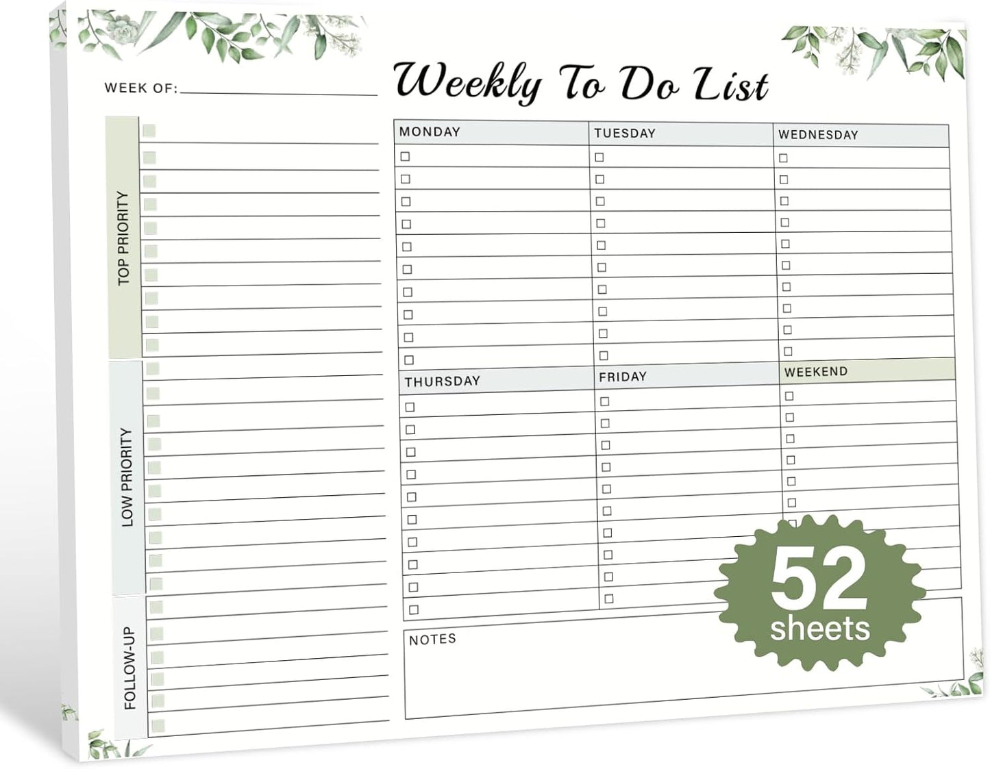 Weekly To Do List Notepad with 52 Undated Sheets（8.5"×11"）- Weekly Desk Planner Pad with Spiral Binding for Women & Man, Office, School and Home Personal Organizer
