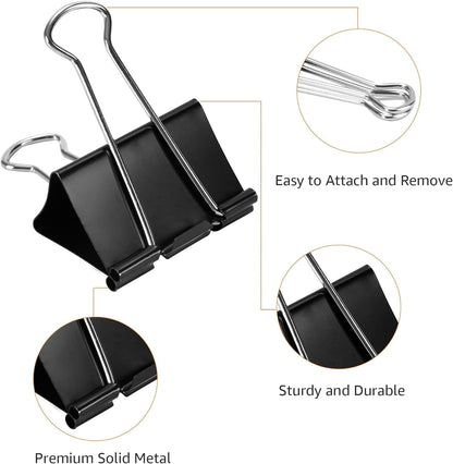 Amazon Basics Sturdy Binder Clips, Office Supplies, Small 0.75 in, Document Organizing, School Supplies, Black, 144 Count