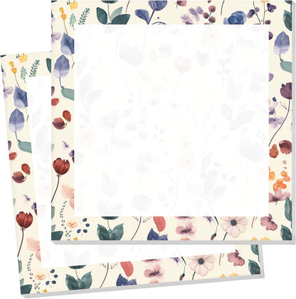 Sticky Notes 3x3 Inch, 2 Pads Cute Self-Stick Note Pads, Strong Adhesive Notepads for Office, Home, School, Organization and Reminders Watercolor Wildflowers