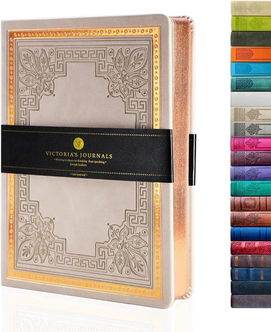 VICTORIA'S JOURNALS Leatherette Vintage Journal Hard Cover Lined Notebook Old Looking Travel Diary, A5 Size 5.7'' x 8.1''