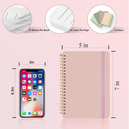 4 PCS Small Spiral Notebook 5x7, Spiral Journal Notebook, Notebooks for Work, Note Taking, School, Small Notebooks 5x7 with Strap, Cute Notebooks for Women 50 Sheets