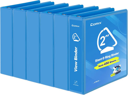 COMIX Sturdy 1 Inch Binders 3 Ring with Clear View Cover, 1" Slant-D Ring View Binder Holds 225 Sheets of US Letter Size Paper, 6 Pack (Green)