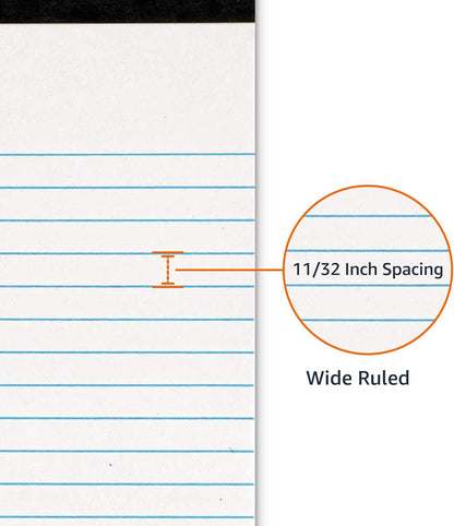 Amazon Basics Wide Ruled Lined Writing Note Pads with Sturdy Back, 8.5" x 11.75", Multicolor, 6-Pack, 300 Sheets, Perforated