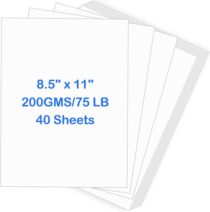 White Cardstock，40 Sheets Heavy Cardstock, 8.5" x 11" Thick Printable Cardstock, 75 lb /200gsm Cardstock Paper for Invitations, Business Cards, Postcards, Crafts, Art, Wedding, DIY Cards