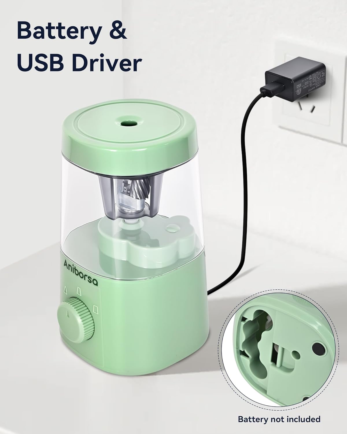 Electric Pencil Sharpener, Helical Blade Automatic Pencil Sharpener, Battery/USB Cord Operated Adjustable Sharpness for 6-8 mm Pencil, Classroom, School, Office, Home, Black