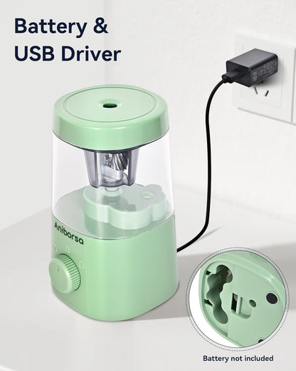 Electric Pencil Sharpener, Helical Blade Automatic Pencil Sharpener, Battery/USB Cord Operated Adjustable Sharpness for 6-8 mm Pencil, Classroom, School, Office, Home, Black