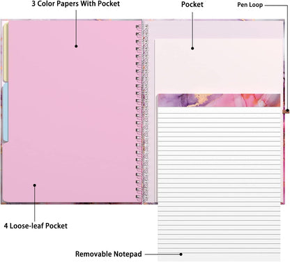 Rimilak Spiral Clipboards Folio with Refillable Lined Notepad, 14.5 x 9.8 In, Hardcover Cover with 5 Interior Pockets, Elastic Band and Pen Loop Series. Cute Stylish Clipfolio, Daisy Flower