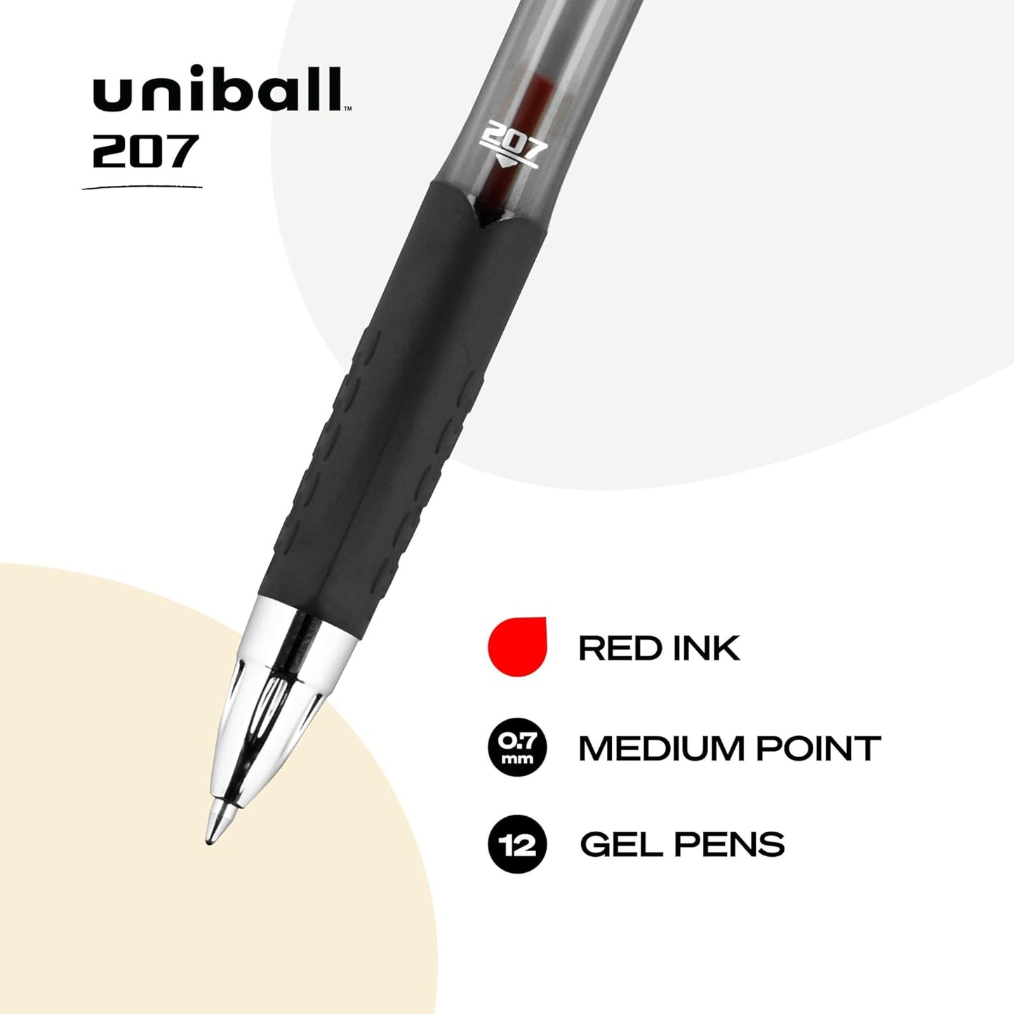 uni-ball 207 Retractable Gel Pens Medium Point, 0.7mm, Black, 12 Pack