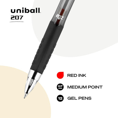 uni-ball 207 Retractable Gel Pens Medium Point, 0.7mm, Black, 12 Pack