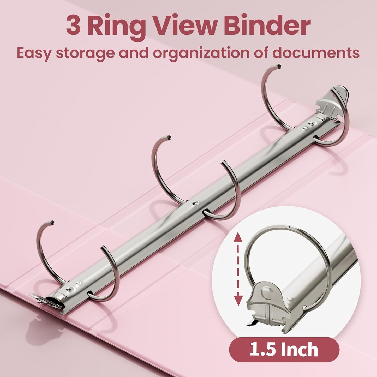 SUNEE 3 Ring Binder 3 Inch 2 Pack, Clear View Binder Three Ring PVC-Free (Fit 8.5x11 Inches) for School or Office Supplies, Pink