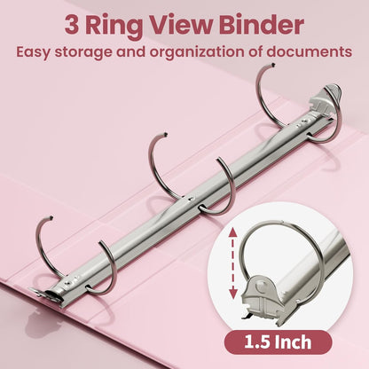 SUNEE 3 Ring Binder 3 Inch 1 Pack, Clear View Binder Three Ring PVC-Free (Fit 8.5x11 Inches) for School or Office Supplies, Pink