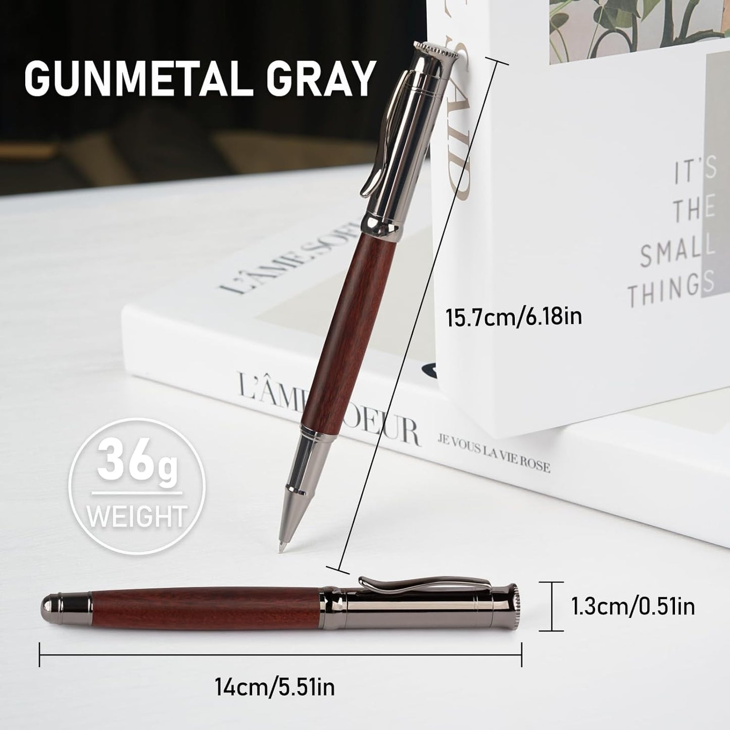 WEMATE Wood Rollerball Pen Set, Extra 2 Ink Refills(1 Black & 1 Blue), Fancy Writing Pen Nice Luxury Office Gift for Men, Professional and Executive, Cool Wooden Pen for Journaling - Red Padouk