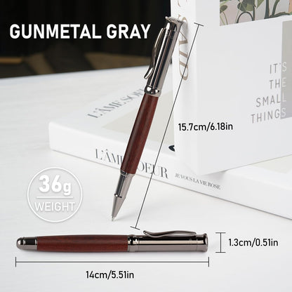 WEMATE Wood Rollerball Pen Set, Extra 2 Ink Refills(1 Black & 1 Blue), Fancy Writing Pen Nice Luxury Office Gift for Men, Professional and Executive, Cool Wooden Pen for Journaling - Red Padouk