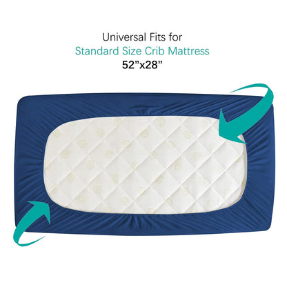 Crib Mattress Protector Sheets Waterproof 2 Pack, Quilted Crib Mattress Pad Cover Fitted Fits for Toddler Bed Mattress, White, 52” x 28”
