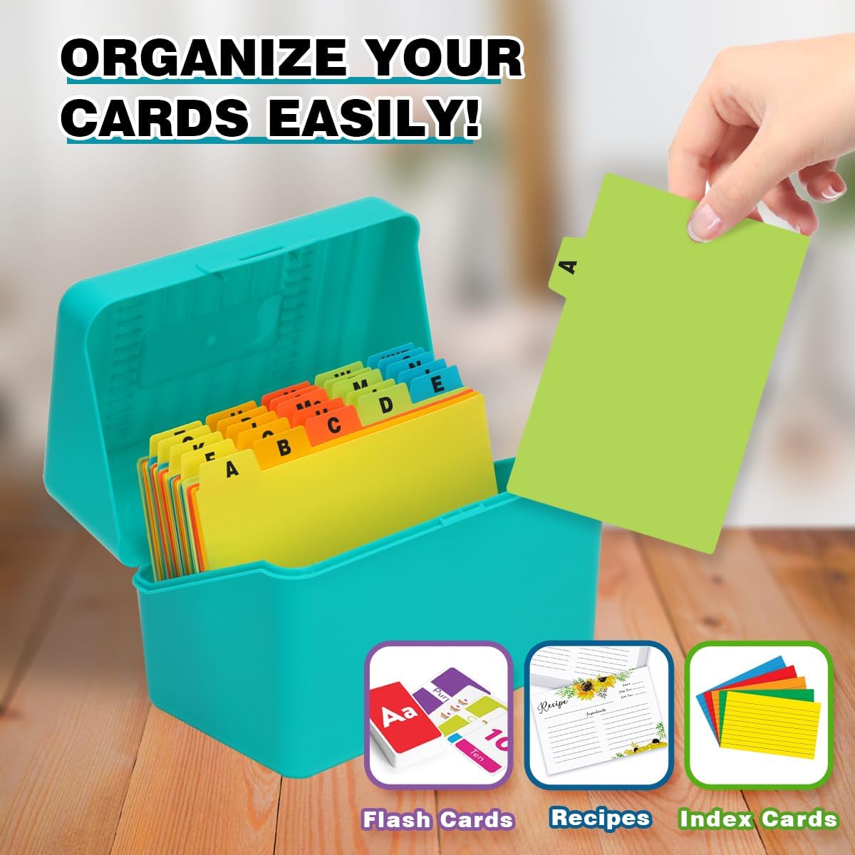H4D Index Card Holder 3x5 Inches with 25 Plastic Dividers, Black