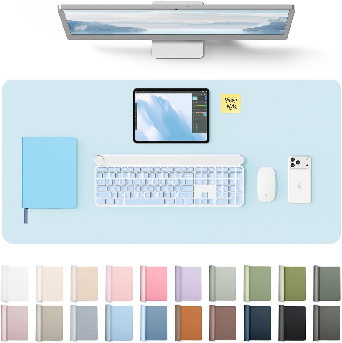 YSAGi Leather Office Desk Pad Protector, Large Mouse Pad, Non-Slip, PU Leather, Laptop Desk Blotter, Waterproof Writing Pad for Office and Home, Black, 23.6" x 13.8" - Colors B