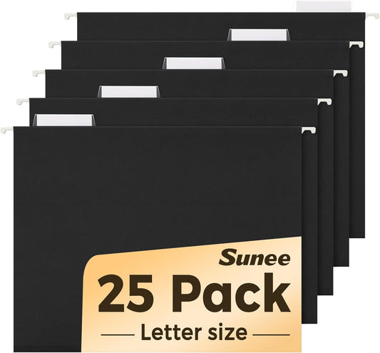 SUNEE Hanging File Folders, 25 Pack Letter Size Hanging File Folders with 1/5-Cut Tabs, Ideal for Home and Office Organization and Papers Classification, Bright Neon Pink