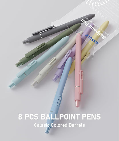 8 Pcs Black Ballpoint Pens - 1.0mm Medium Point Smooth Writing Black Ink Ball Point Pens | High-end Long Lasting Retractable Pen for School, Home, Office (Vintage-8pcs)