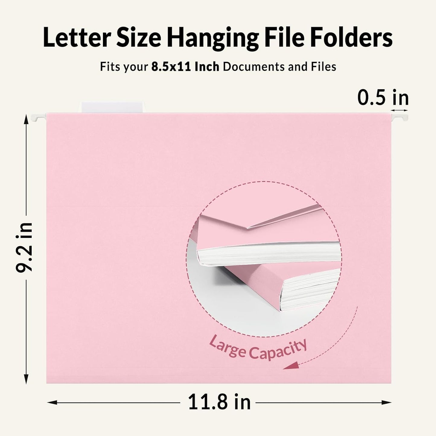 SUNEE Hanging File Folders, 25 Pack Letter Size Hanging File Folders with 1/5-Cut Tabs, Ideal for Home and Office Organization and Papers Classification, Bright Neon Pink