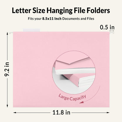 SUNEE Hanging File Folders, 25 Pack Letter Size Hanging File Folders with 1/5-Cut Tabs, Ideal for Home and Office Organization and Papers Classification, Bright Neon Pink