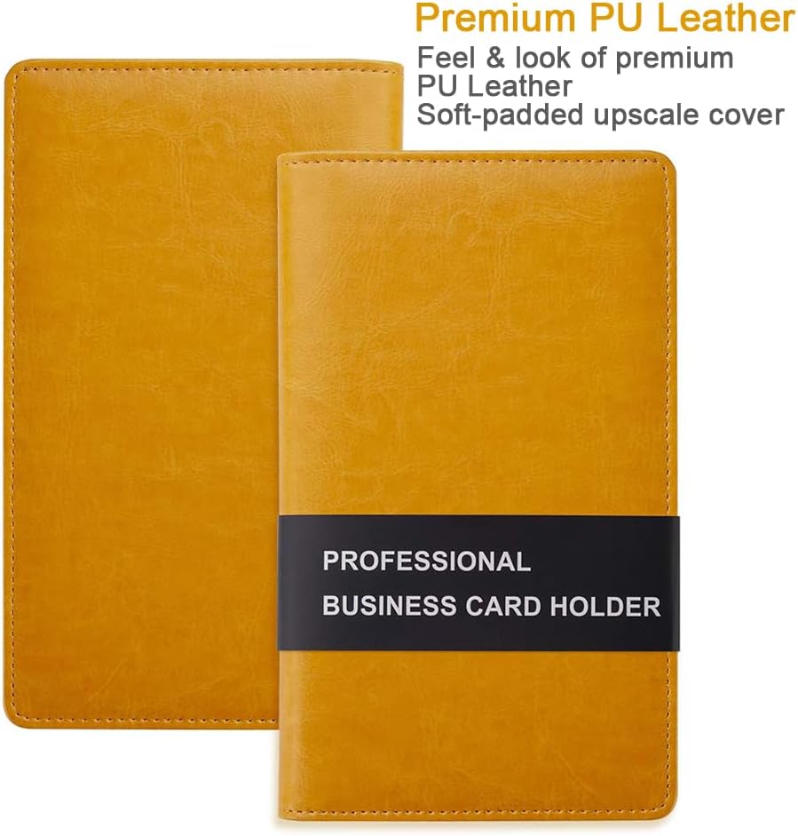 Sooez Leather Professional Business Card Book Holder Organizer, 240 Capacity Credit Card Booklet, PU Name Cards Holder Storage File for Men Women, 7.7 x 4.5 Inch, Black