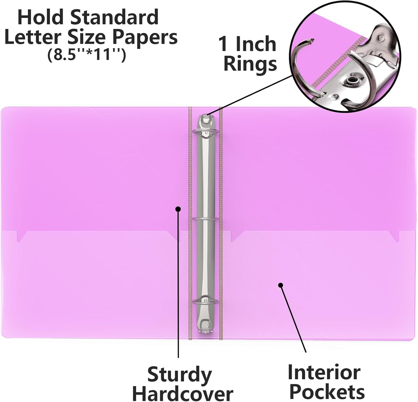 3 Ring Binder, Glitter 1 inch Binder Organizer, 8.5" x 11" Letter Size, Waterproof Fashion View Binders, Cute Binder for Office School Supplies (Pink)