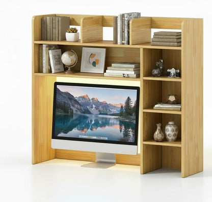 Tangkula Desktop Bookshelf, Countertop Storage Hutch with 5 Shelves for Computer Desk, Desk 3-Tier Display Rack, Multipurpose Wood Desktop Hutch Storage Organizer for Dorm Office Home