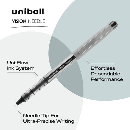 uni-ball Vision Stick Roller Ball Pens, Fine Point, Black Ink, Pack of 4