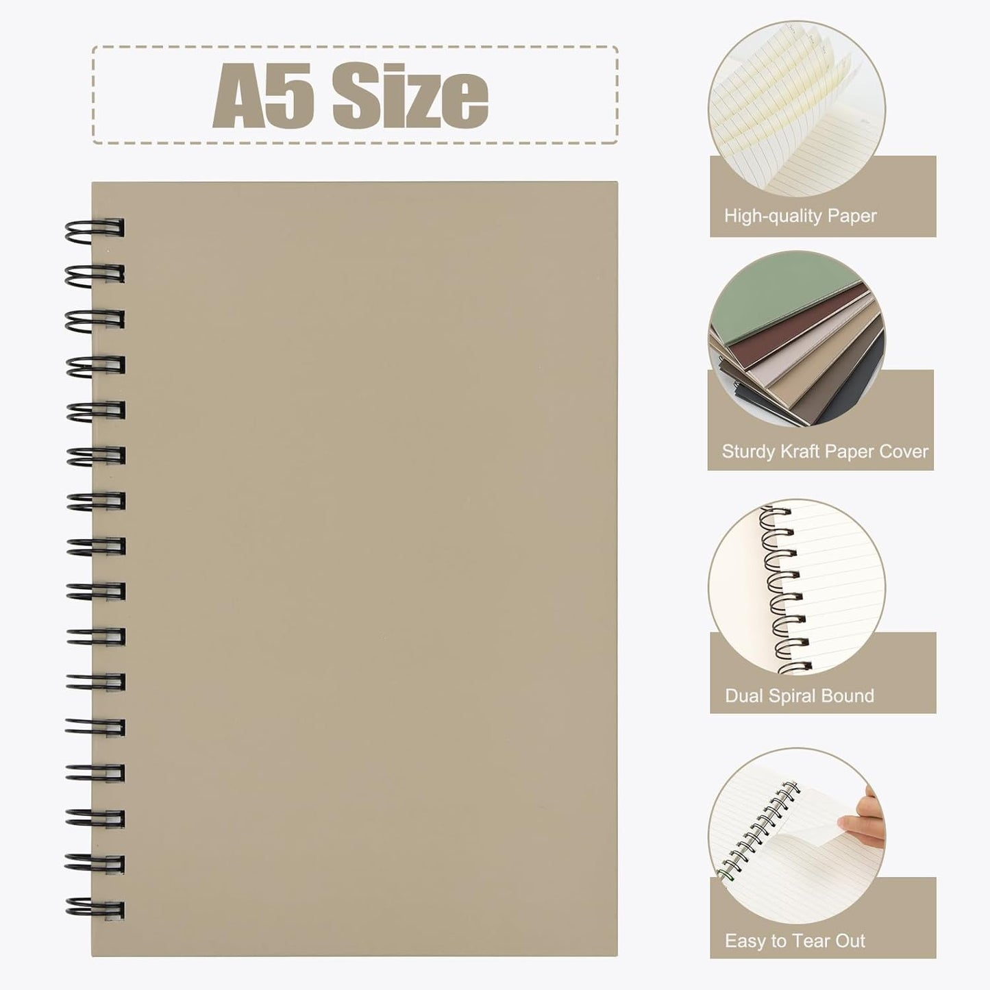 EOOUT 6pcs Hardcover Spiral Notebook, A5 Lined Spiral Journals 5.5x8.5in, 160 Pages Journal Notebook for Work, Office