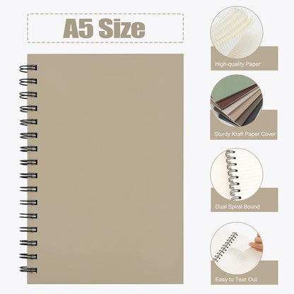 EOOUT 6pcs Hardcover Spiral Notebook, A5 Lined Spiral Journals 5.5x8.5in, 160 Pages Journal Notebook for Work, Office