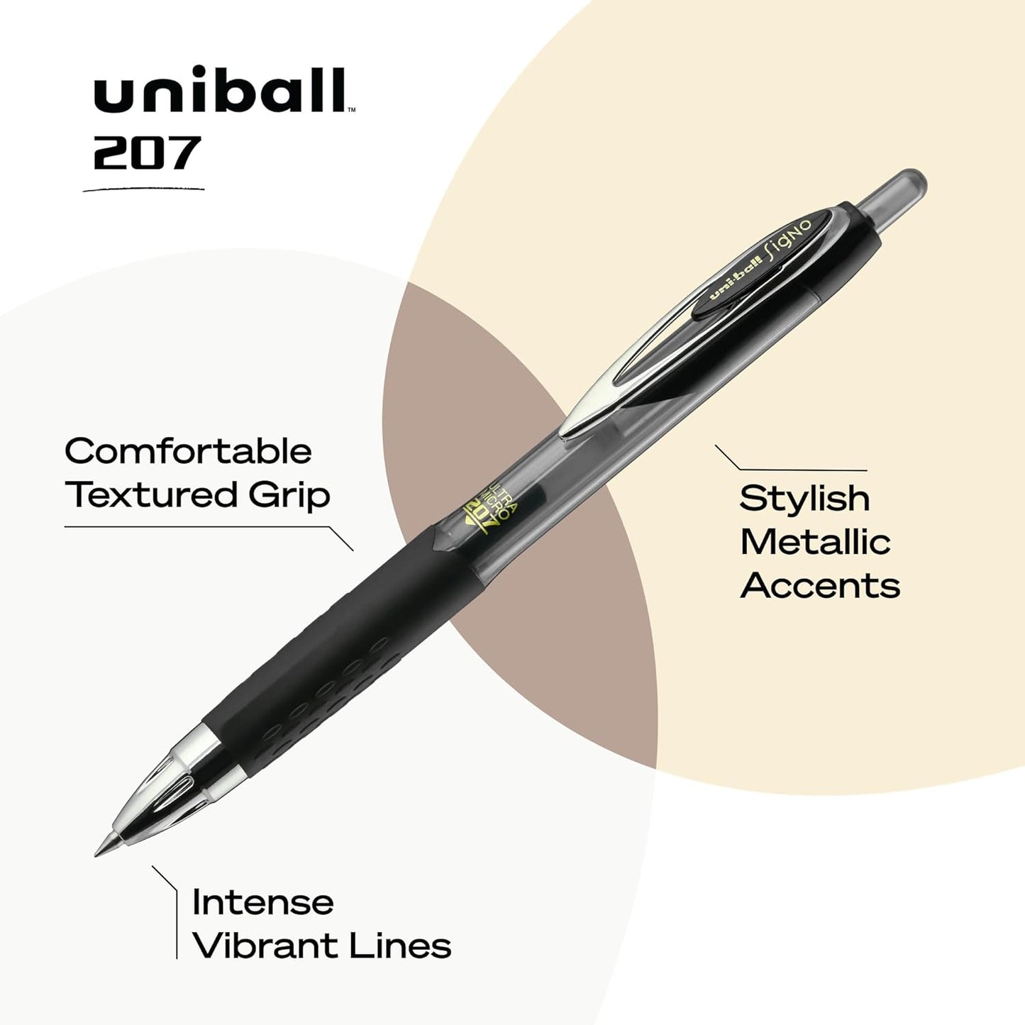uniball 207 Plus+ Retractable Gel Pens, Medium Point (0.7mm), Black, 4 Pack