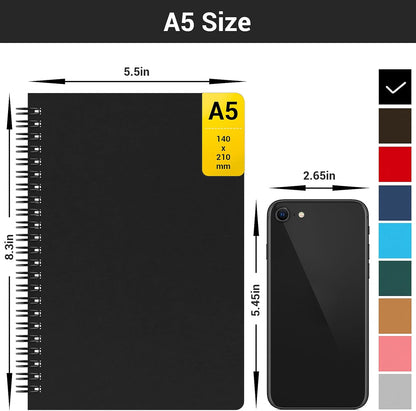 EUSOAR Spiral Notebook, A5 12packs 5.5"X8.3" 120 Pages Lined Travel Writing Notebooks Journal, Memo Notepad Sketchbook, Students College Office Business Subject Diary Ruled Book Journal-Black Cover