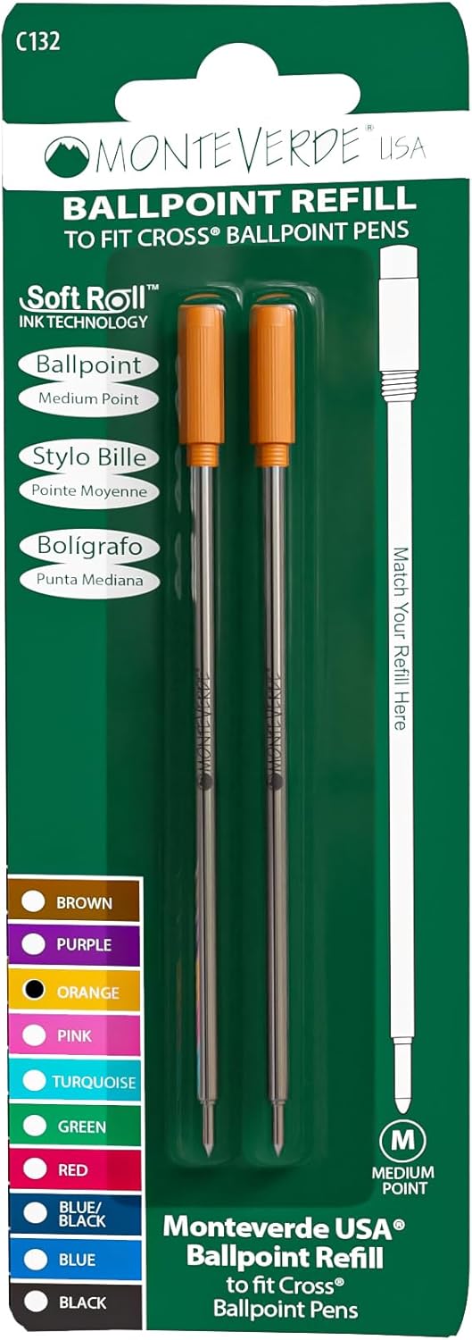 Monteverde USA Soft Ballpoint Refills to Fit Cross Pens, Medium Point, Green Ink, 2-Pack – Bold and Smooth Writing Solution