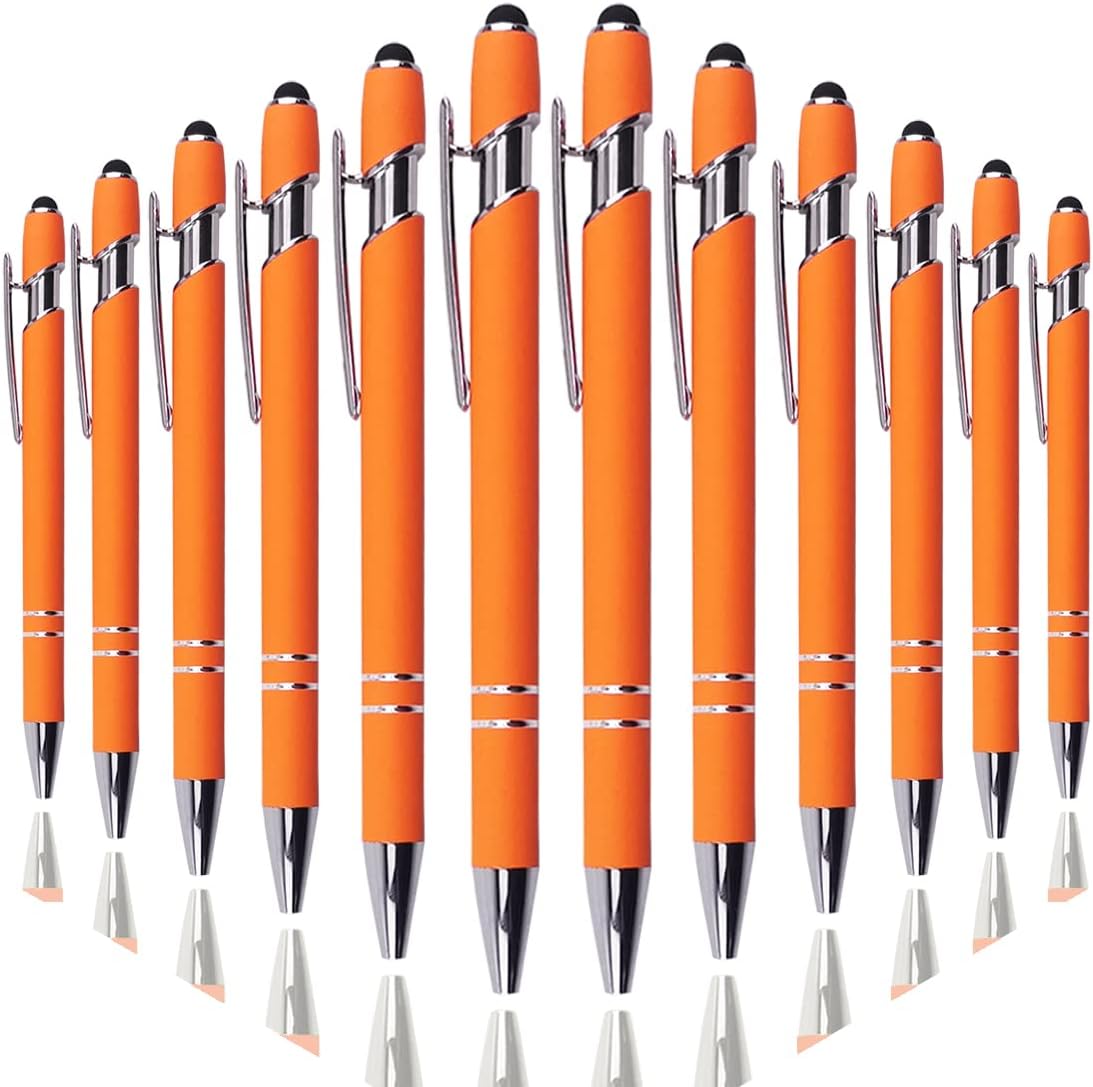 Oddmoal Ballpoint Pen with Stylus Tip, Soft Touch Click Metal Pen, 1.0mm Medium Point, Black Ink, 12 Count(Black)