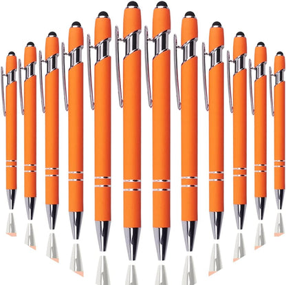 Oddmoal Ballpoint Pen with Stylus Tip, Soft Touch Click Metal Pen, 1.0mm Medium Point, Black Ink, 12 Count(Black)
