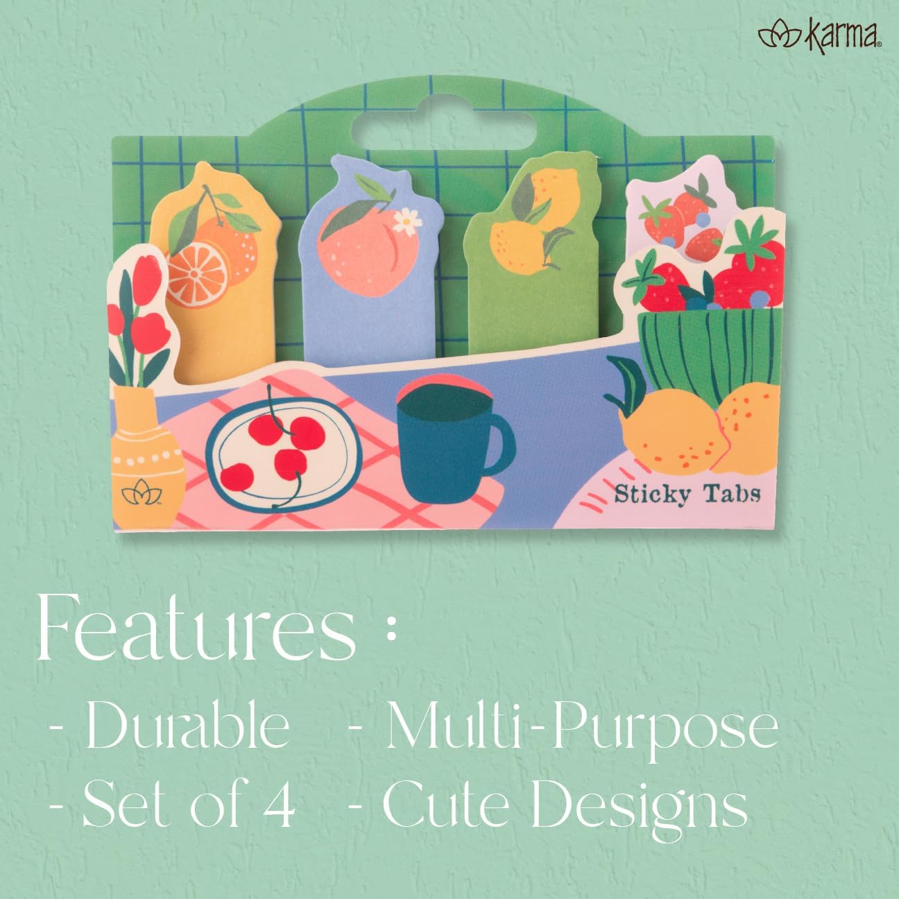 Karma, 100 Sticky Paper Tabs, Cute Page Markers, Sticky Index Tabs, Colorful Annotation Sticky Tabs, Houndstooth