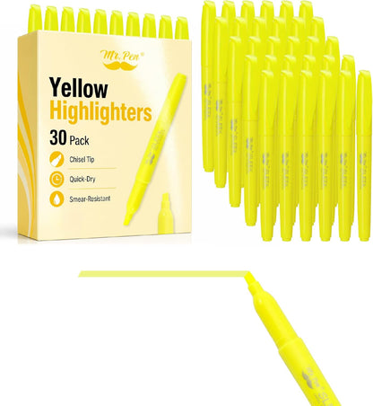 Mr. Pen- Yellow Highlighters, 30 Pack, Chisel Tip, Quick-Dry, Smear-Resistant, Odorless Yellow Highlighters Bulk for School, Office & Journaling