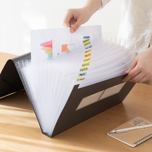 Expanding File Folder with Tabs, 13 Pockets File Organizer Accordion File Holder ，with Elastic Buckles Closure, A4 Paper Document Organizer for Home School Office (1, Transparent White)