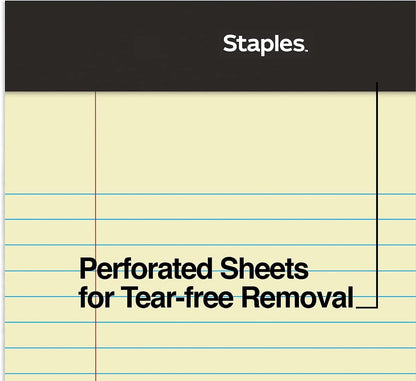 STAPLES Notepads, 5” x 8”, Narrow Ruled, White, 50 Sheets/Pad, 12‑Pack