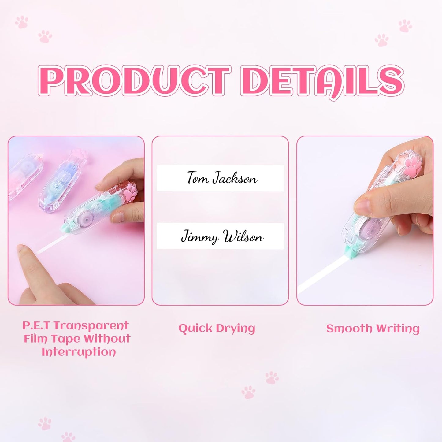 3 Pack White Out Correction Tape, Cute Mini Correction Tape, Kawaii Cat Paw White Out Tape for Cat Lovers Students and School Office Supplies