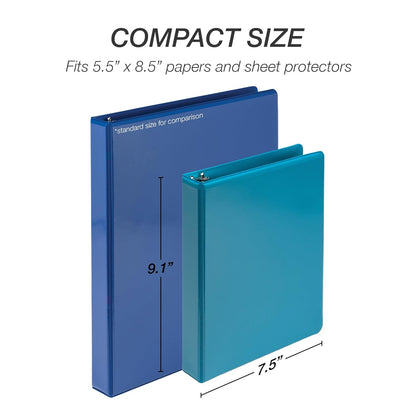 Samsill Economy 3 Ring Mini Binder, 1-Inch Round Ring Binder, Holds 100 Sheets, Black, 6 Pack (MP32300)