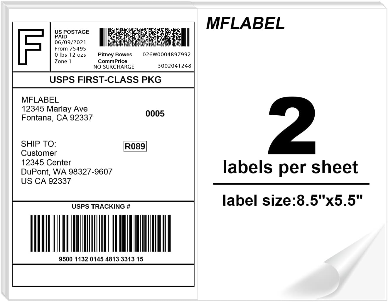 MFLABEL Half Sheet Shipping Labels - 200 Self Adhesive Sticker Sheets for Laser & Inkjet Printers, Waterproof & Smudge-Free, with 12 Free Fragile Labels for Packaging, Shipping and Crafting - Colors A