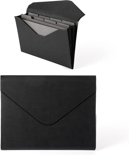 Heture PU Leather Heavy-Duty Expanding File Folder, A5/US Letter Size Document Organizer with 8 Paper File Folders, 4-1/2 Inch Expansion, Black – for Office, Auto Shop, School Paperwork.