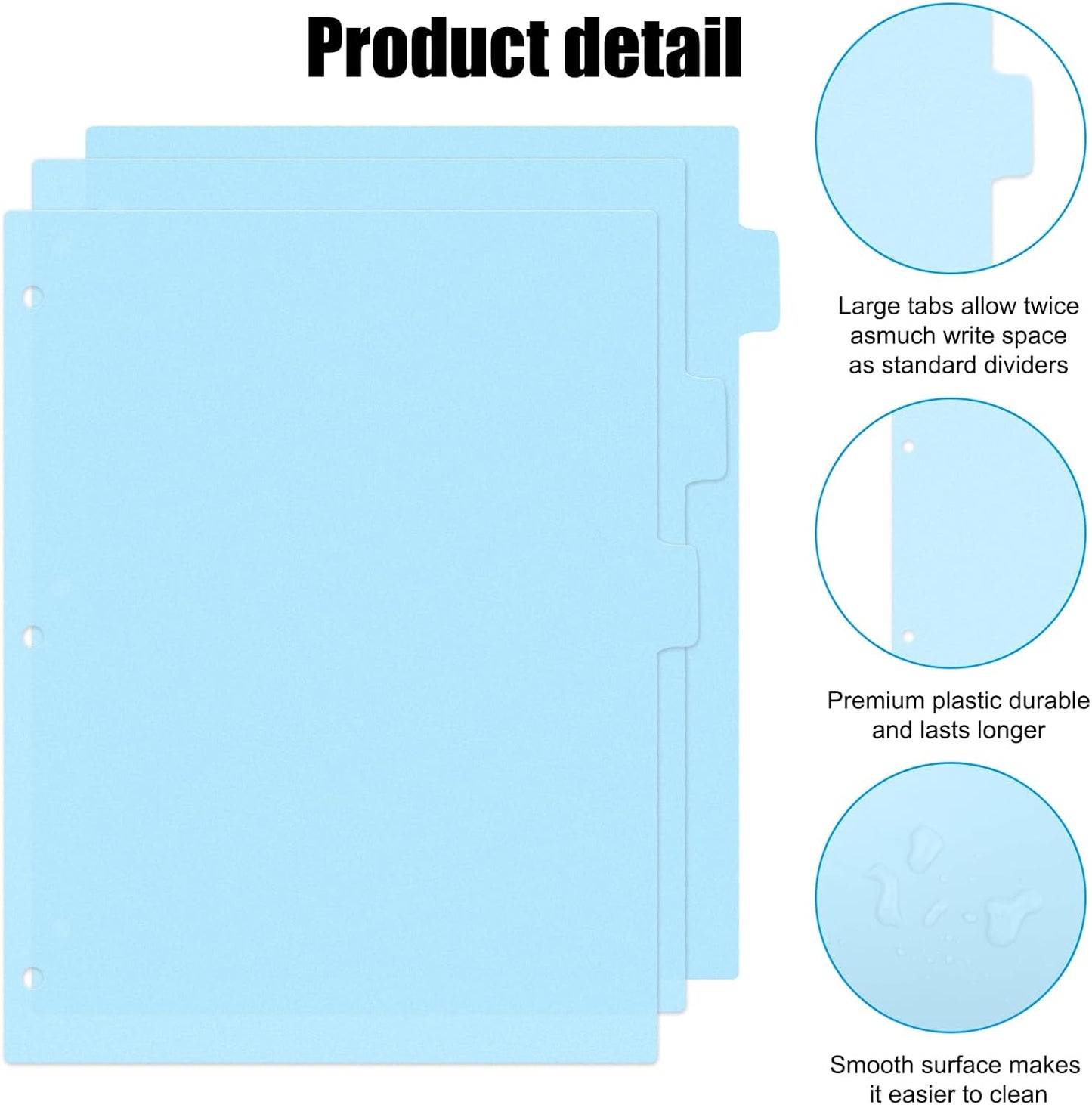 8Pcs 3 Ring Black Binder Dividers with 8 Tabs,A4 Sturdy Plastic Dividers Aesthetic Dividers for Binder,Insertable Black Binder for Office Homework Notebook Binder Page Supplies