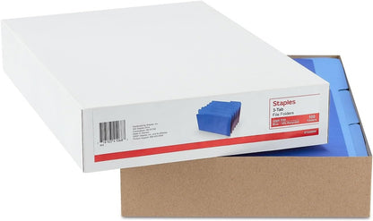 Staples Recycled File Folders, Legal Size, 1/3‑Cut Tabs, Manila, 30% Recycled Paper Stock, 100/Box