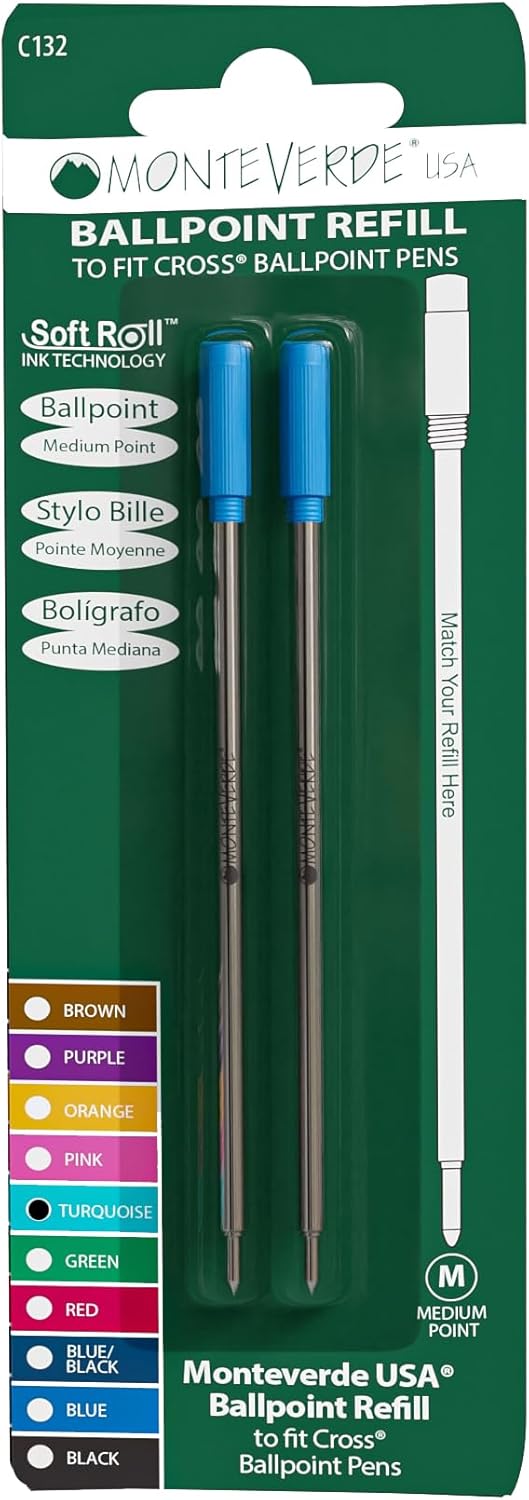 Monteverde USA Soft Ballpoint Refills to Fit Cross Pens, Medium Point, Green Ink, 2-Pack – Bold and Smooth Writing Solution
