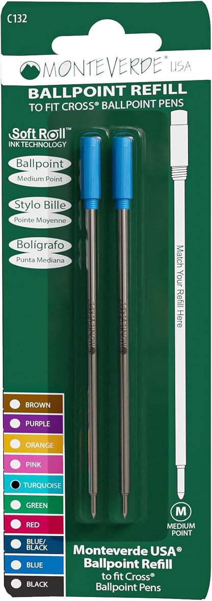 Monteverde USA Soft Ballpoint Refills to Fit Cross Pens, Medium Point, Green Ink, 2-Pack – Bold and Smooth Writing Solution