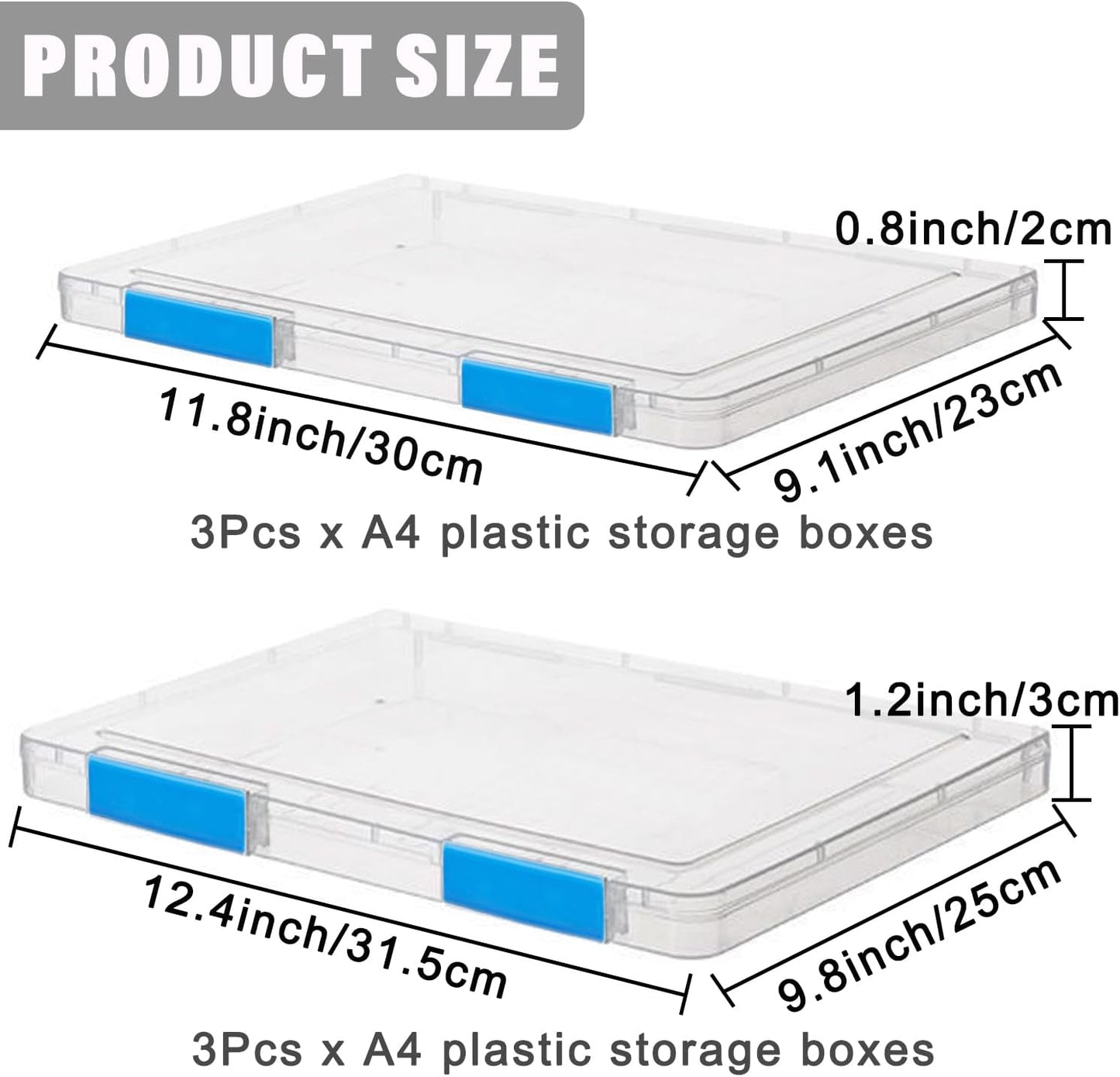 LonlyEagle 6 Pcs Clear A4 File Portable Project Case, Plastic Storage Box for 8.5" x 11" Letter Paper, Scrapbook Paper Storage Boxes Documents Magazines Holder