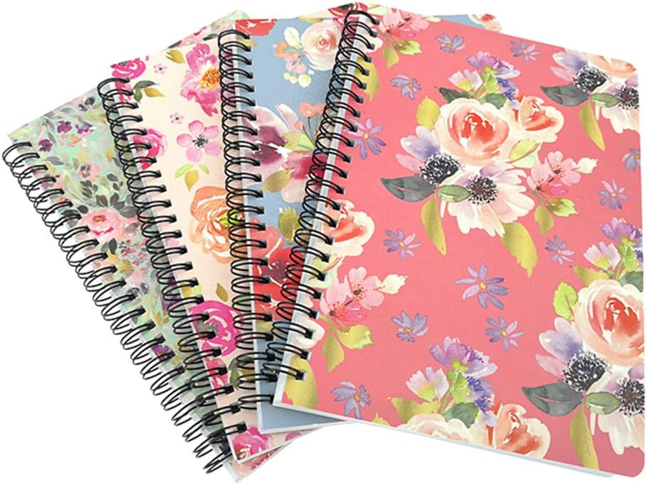 4 Pack A5 Spiral Notebook Journal,Wirebound Ruled Sketch Book Notepad Diary Memo Planner,A5 Size(8.3X5.7) & 80 Sheets (Floral)