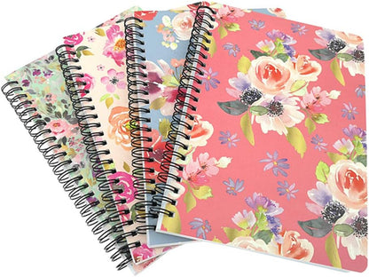 4 Pack A5 Spiral Notebook Journal,Wirebound Ruled Sketch Book Notepad Diary Memo Planner,A5 Size(8.3X5.7) & 80 Sheets (Floral)